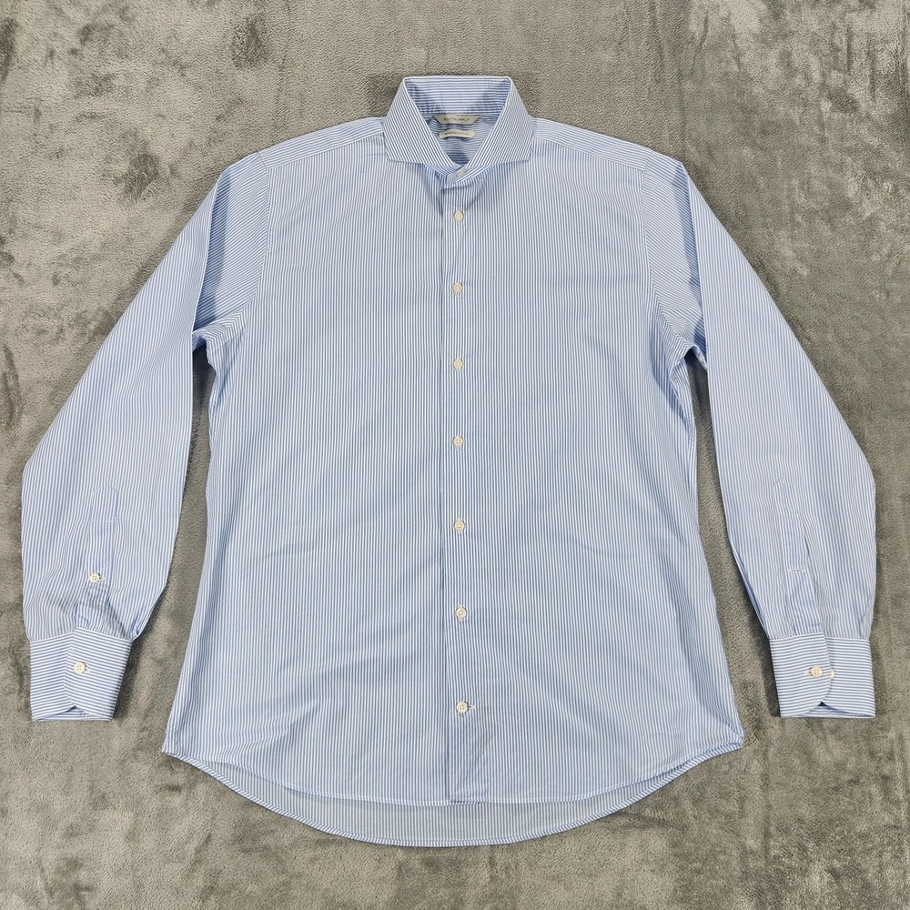Suitsupply Shirt Mens 16 Blue White Striped Extra‎ Slim Fit Egyptian Cotton